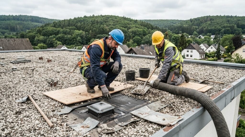 Flachdach Kies entfernen: Methoden, Ablauf und wichtige Schutzmaßnahmen